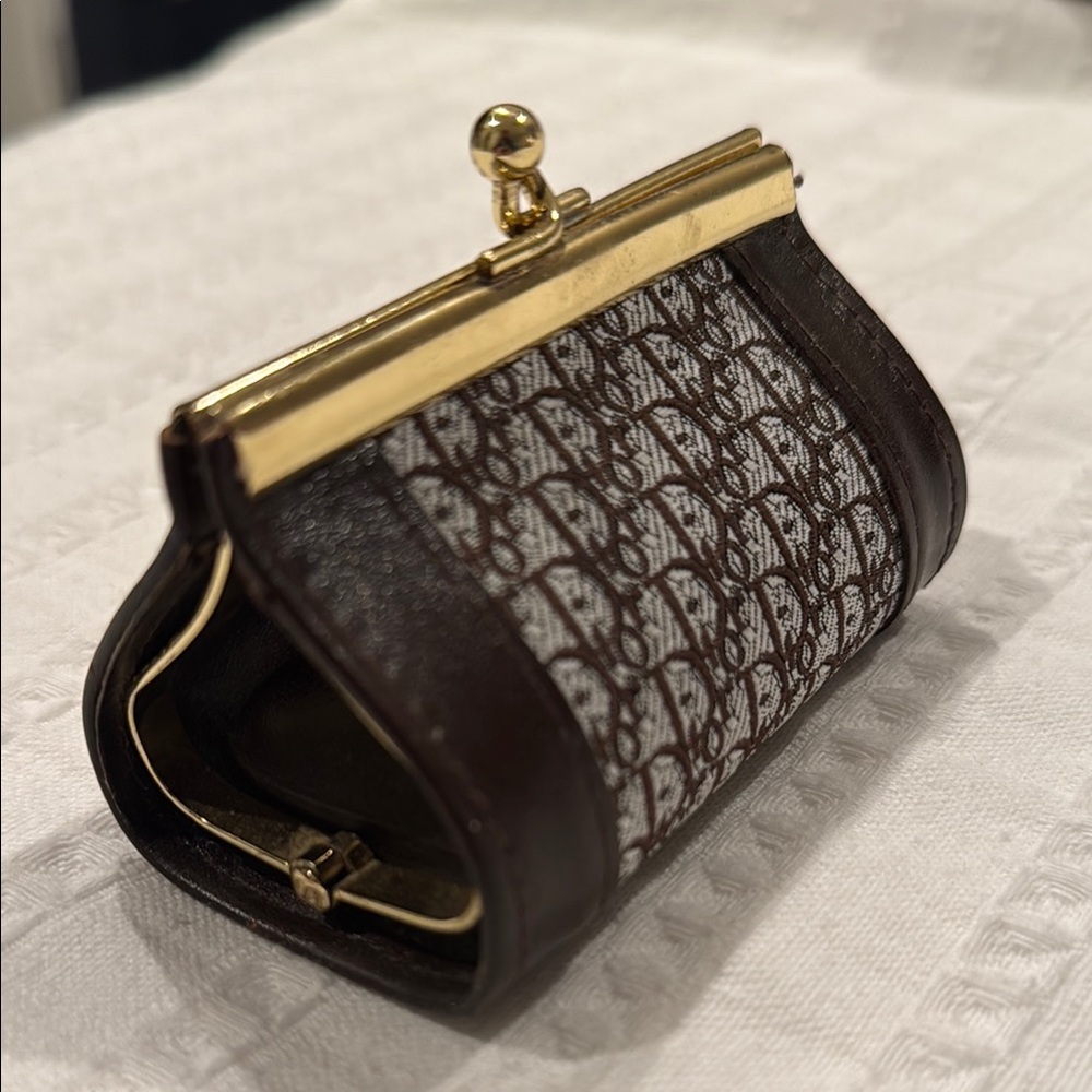 Dior Brown and Gold Coin purse with Gold-Tone Clasp